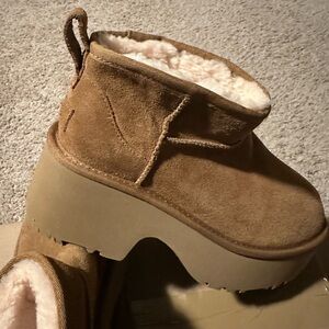 UGG Cozy Tan Platform Ankle Boots